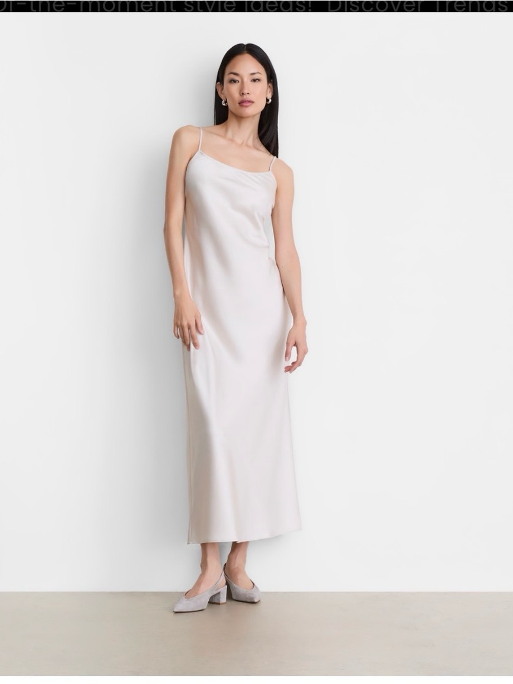LOFT Ivory Satin Slip Maxi Dress